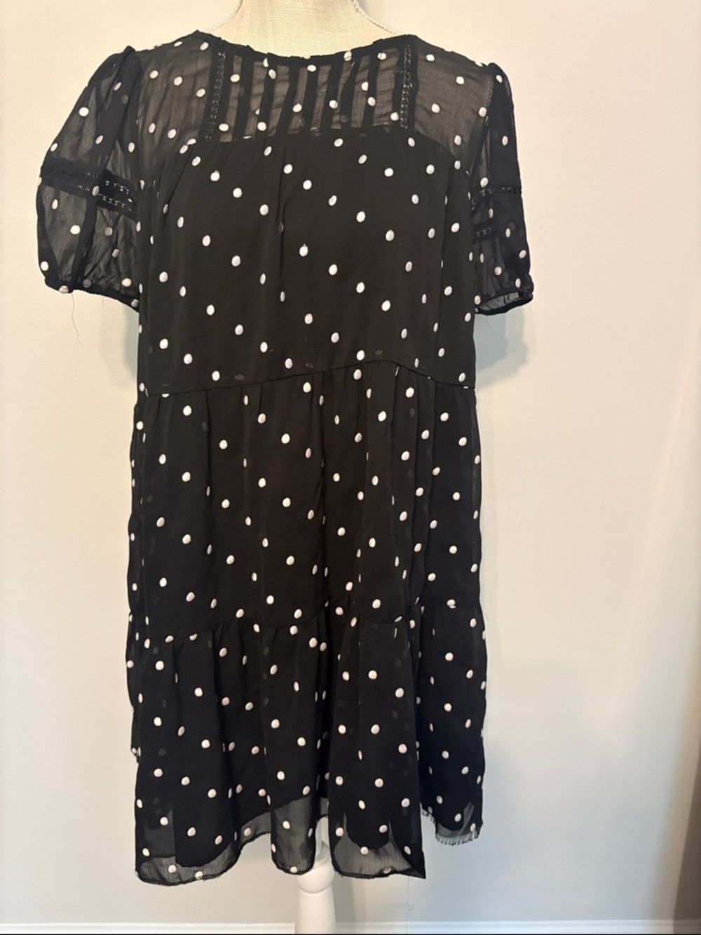 Black Polka Dot Tiered Short Sleeve Dress